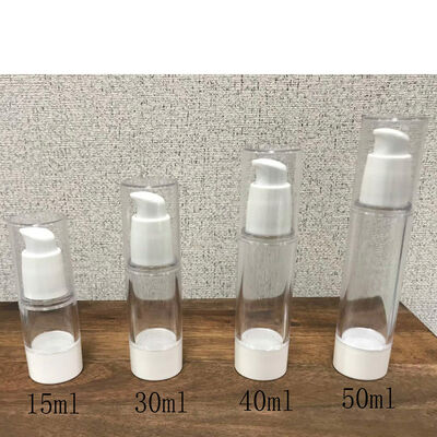 W magazynie Pusty 15ml 30ml 40ml 50ml Pompy śrubowe Pompy plastikowe bezpowietrzne Pompy płynu butelka Srebrna czapka do opakowań kosmetycznych