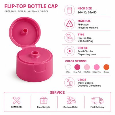 Nowy projekt 24mm plastikowy Flip Top Cap 24-410 Butelki z żelem prysznicowym