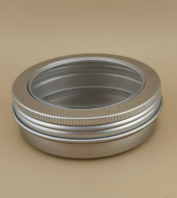 Wielki srebrny aluminiowy słoik z kremem z przejrzystą muszką do kosmetyków